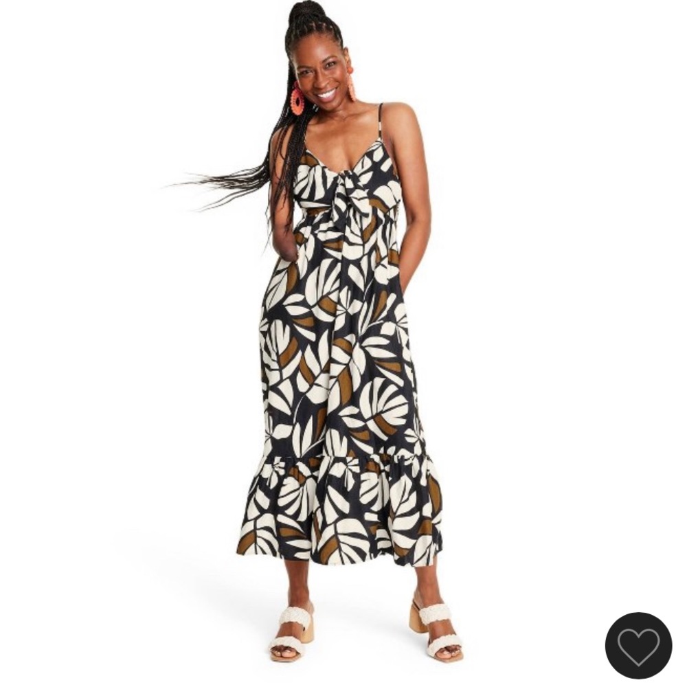 NWT Tabitha Brown for Target Knot/Tie Front Maxi Dress in Black Botanical Print